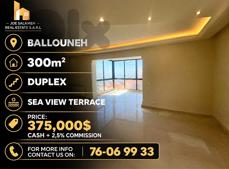 Duplex for sale in Ballouneh 300m2 High End Open View Terrace 375,000$