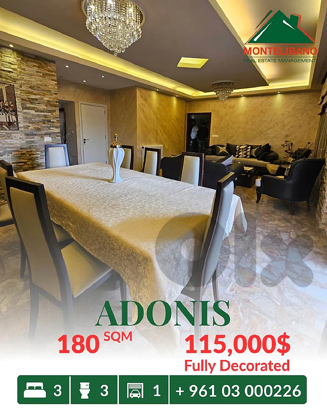 Fully Decorated 180 sqm Apartment For Sale in Adonis أدونيس