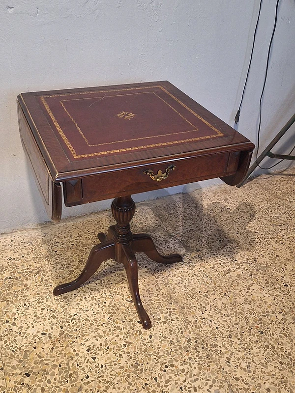 english original antique leather top flipping sides table