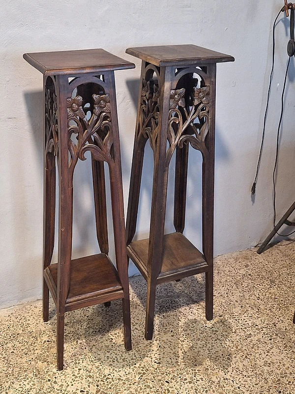 pair of solid wood high tables