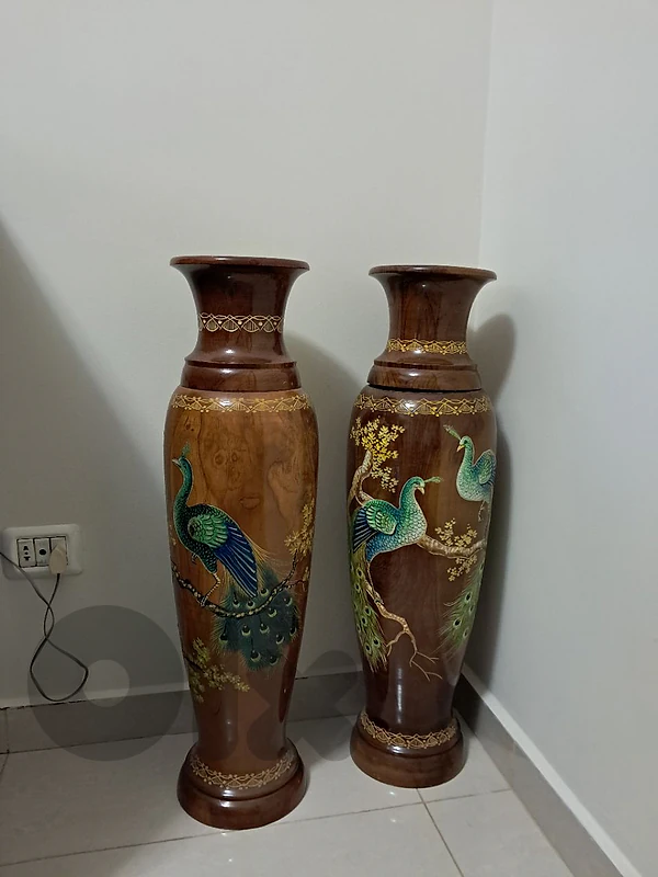 Hand-Painted Wooden Floor Vases