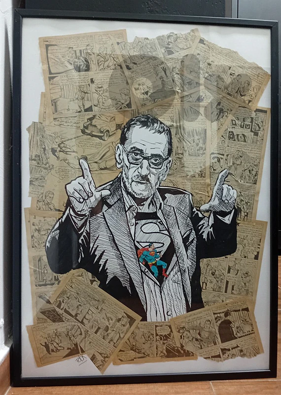 original mixed media and ink illustration  70 x 50 cm framed signed