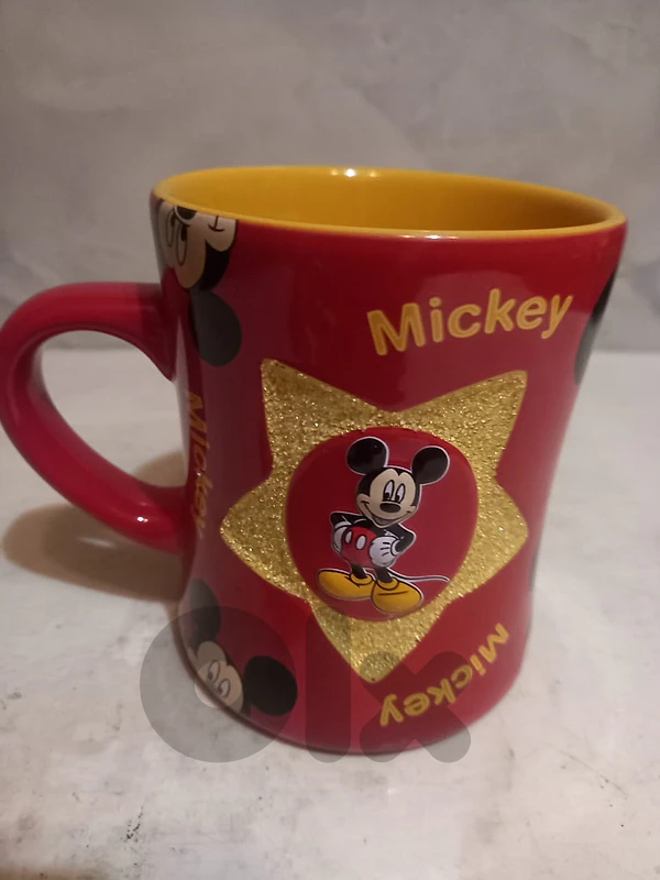 Disney Mickey Mouse Red Yellow Gold Star Coffee Mug Tea Cup 4.5” Tall