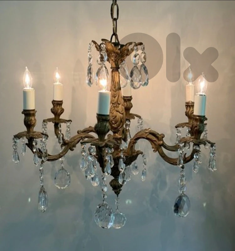 Antique French Bronze Crystal Art Nouveau Chandelier Victorian Rococo