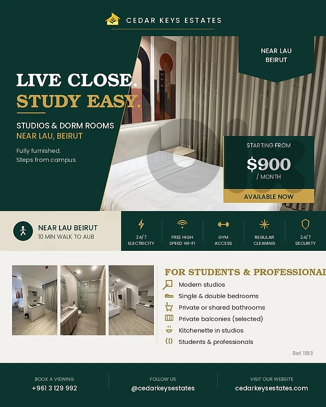 Furnished Student Rooms For Rent — Beirut  غرف طلابية للإيجار — بيروت
