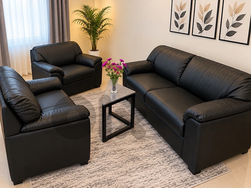 Black Leather Office Sofa Set – Excellent Condition