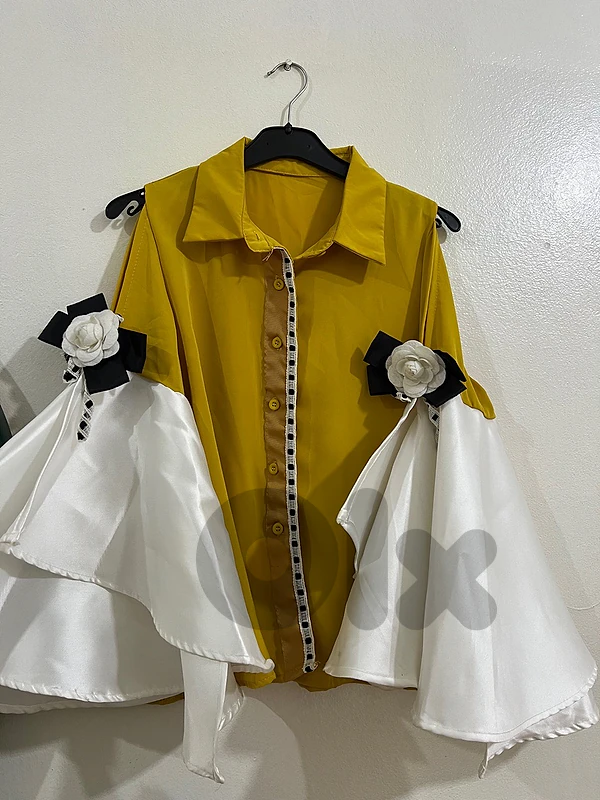 Mustard Yellow Blouse with Flare Sleeves