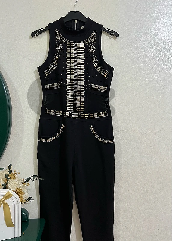 Black Sleeveless Studded Jumpsuit