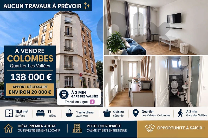 Studio For Sale in Colombes Les Vallées Paris Studio For Sale in Colombes Les Vallées Paris