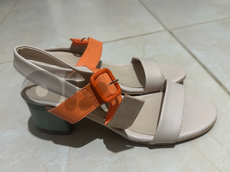 Colorblock Low Block Heel Slingback Sandals - Size 7 / 38
