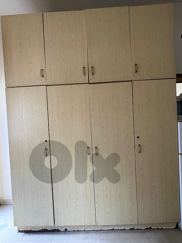 Large Light Wood 4-Door Wardrobe with Upper Storage Cabinets