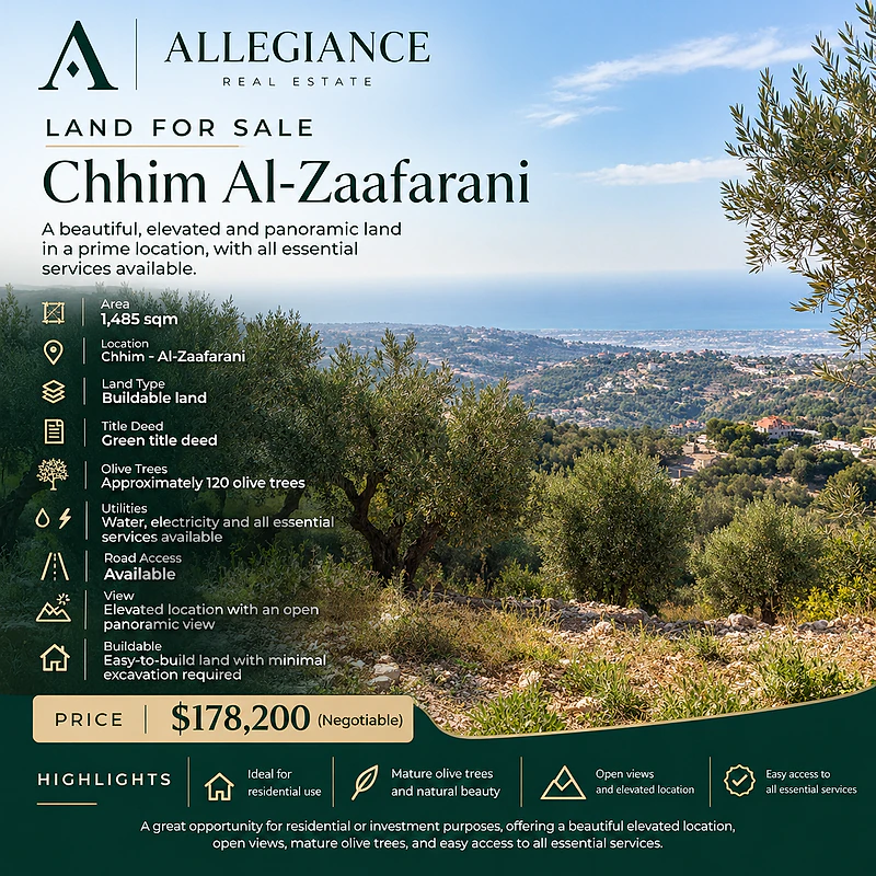 Land for Sale – Chhim Al-Zaafarani - 1,485SQM