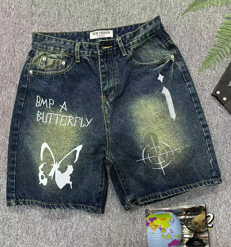 Men's Street Star Diamond Denim Jorts - Brand New