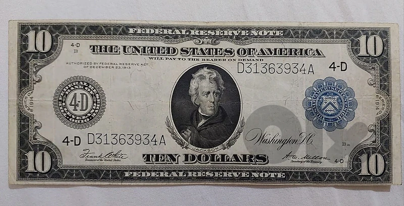USA Ten Dollars year 1914 Large Banknote Memorial president Jackson