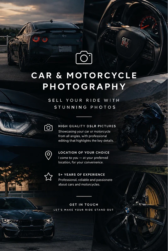 $25 | Professional Photography - Car & Motorcycle Advertisements $25 | Professional Photography - Car & Motorcycle Advertisements
