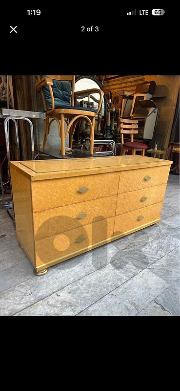 Mid-century chest of drawers maple and brass 1970's italy