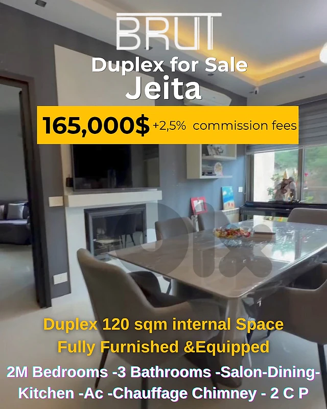 120 sqm Fully Furnished Duplex for sale in Jeita -New Building 120 sqm Fully Furnished Duplex for sale in Jeita -New Building