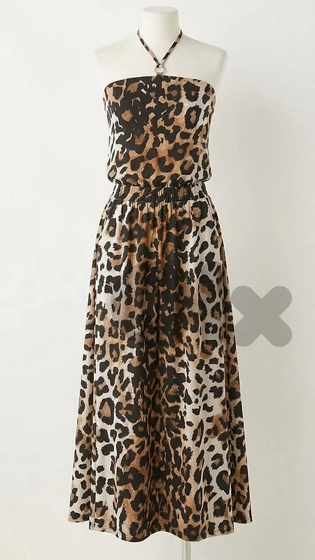Chic Leopard Print Halter Neck Maxi Dress