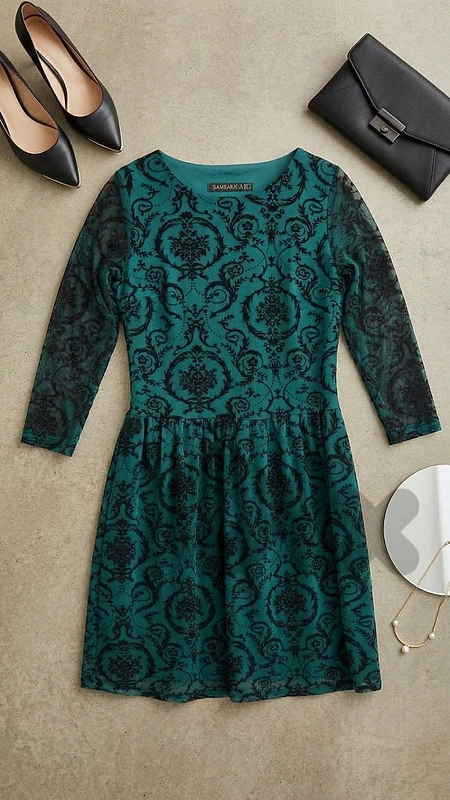 Elegant Teal Printed Mesh Dress
