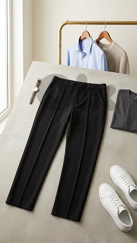 Sleek Black Front-Seam Tailored Pants