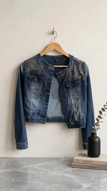 Embellished Cropped Denim Jacket