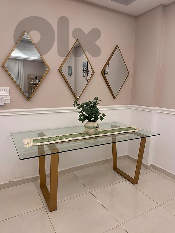 dining table, 3 mirrors, console
