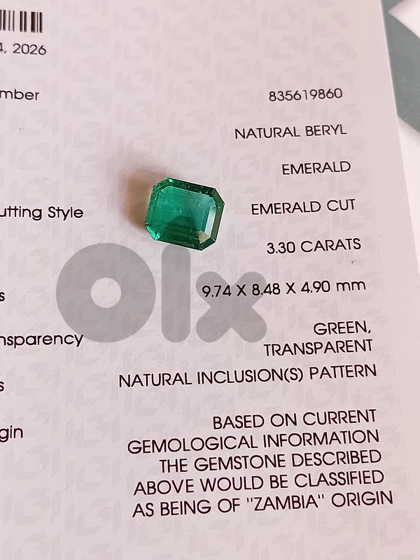 natural certified zambian emerald 3.30 ct