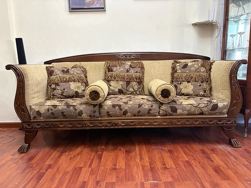 Classic Vintage Carved Sofa Set, Vitrine Display Cabinet & Side Table