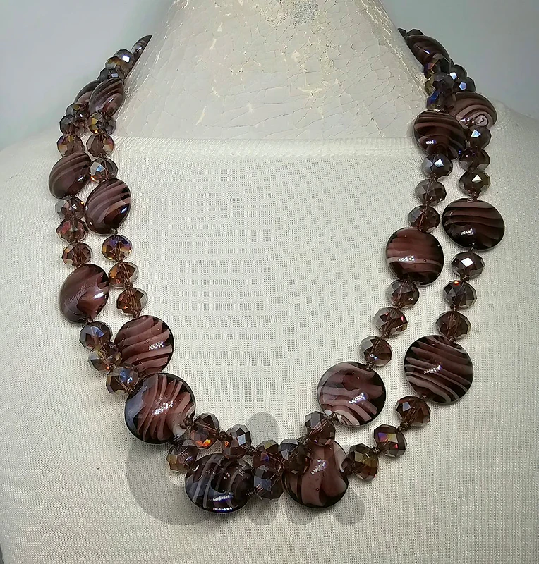 18$ Vintage Purple Swirl Glass Layered Necklace