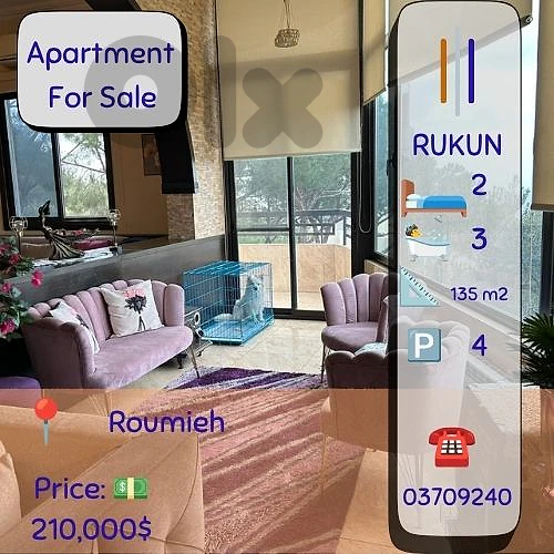2 bdroom Apartment for sale in Roumieh heavenly view 135m2 for $210K