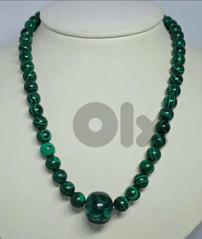 35$ Natural Green Malachite Beaded Necklace
