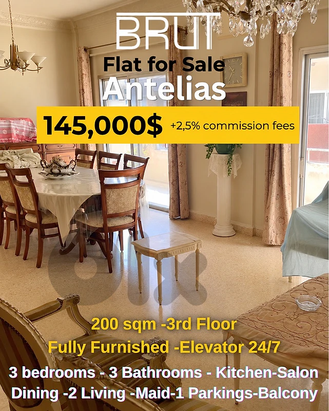 200 sqm Fully Furnished Apartment for sale in Antelias Prime Location