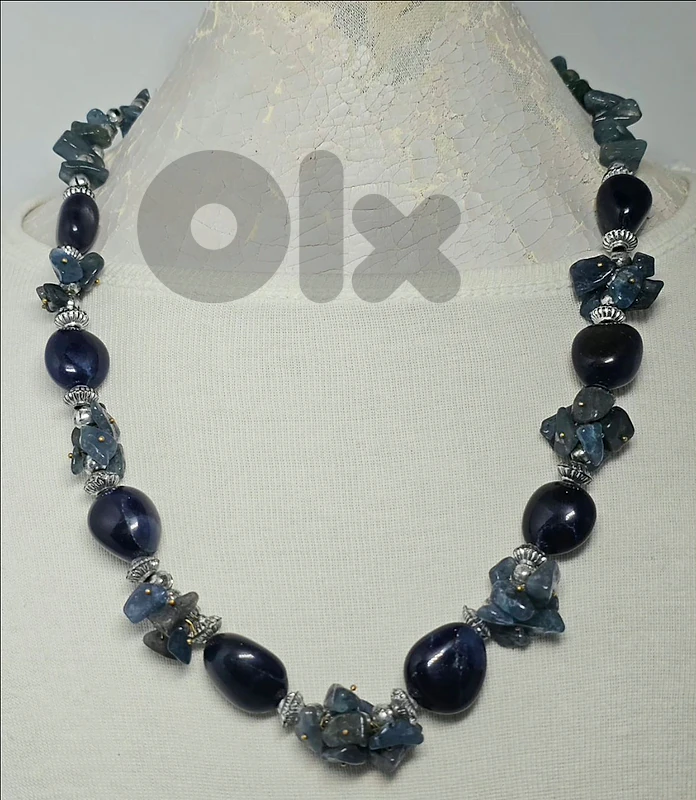18$ Vintage Natural Raw & Dark Blue Gemstone Statement Necklace