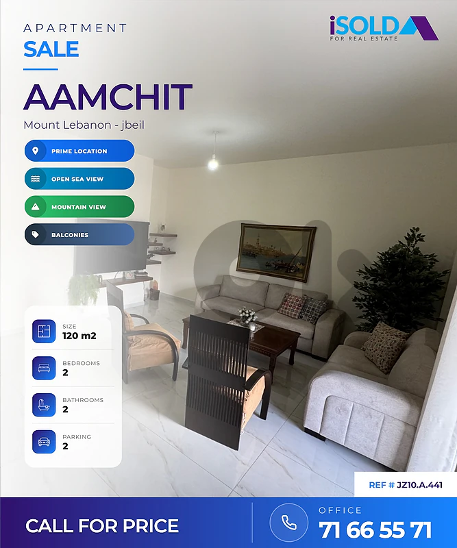Apartment + Mountain&Sea View for Sale in Aamchit - شقة للبيع في عمشيت