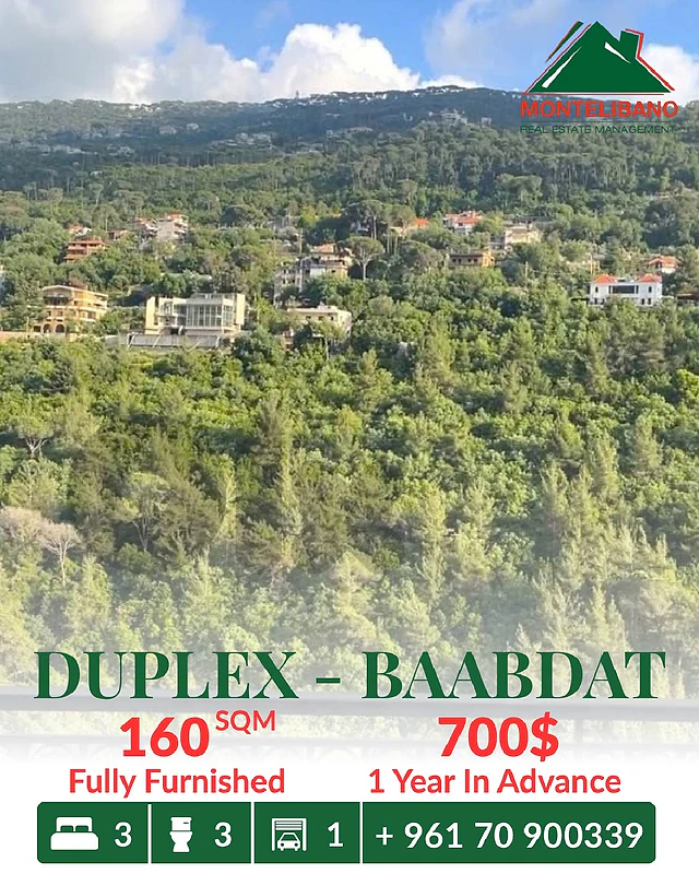 160 sqm Duplex For Rent in Baabdat بعبدات with Open View