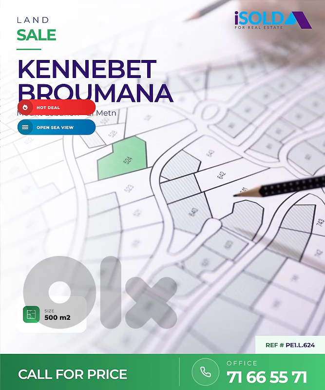 A 500 m2 land having a sea view for sale in Kennebet Broumana