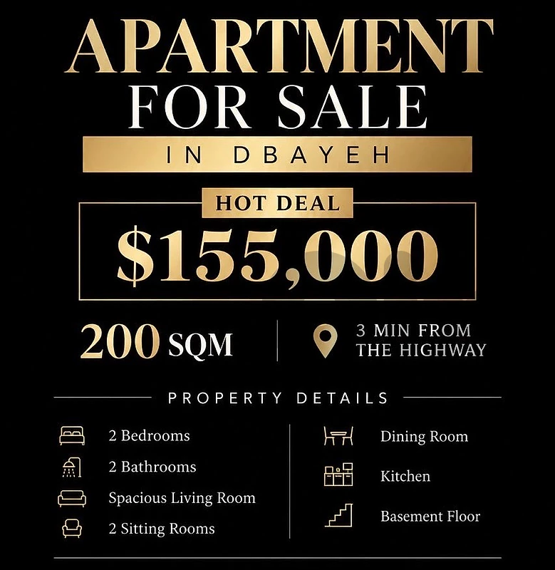200m 3Bedroom minus one level Dbayeh Metn 3 minutes from Babel Rest