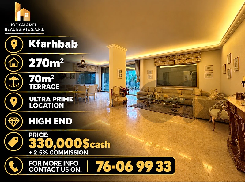 Apartment for sale in Kfarhbab 270m2+70m2 Terrace 330,000$cash