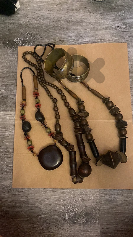 Ethnic Boho Bundle: 2 Wooden Statement Necklaces & 2 Brass Bangles