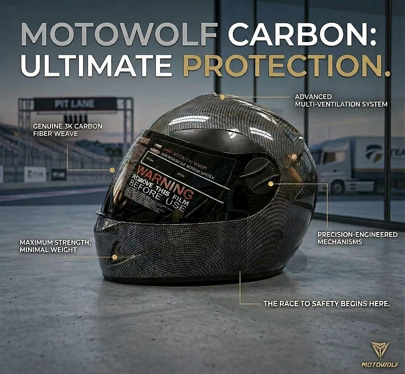 Motorcycle Helmet Motowolf Full Carbon Fiber