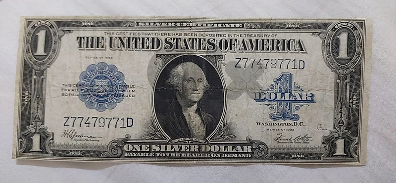 USA Large Silver One USD Banknote 1923. Fine Status
