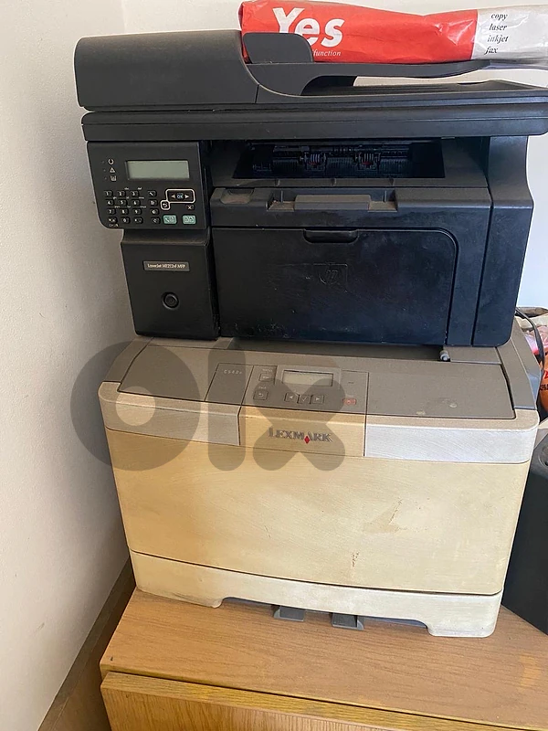 Hp printer, scanner, photocopier and fax (black)+Lexmark color printer