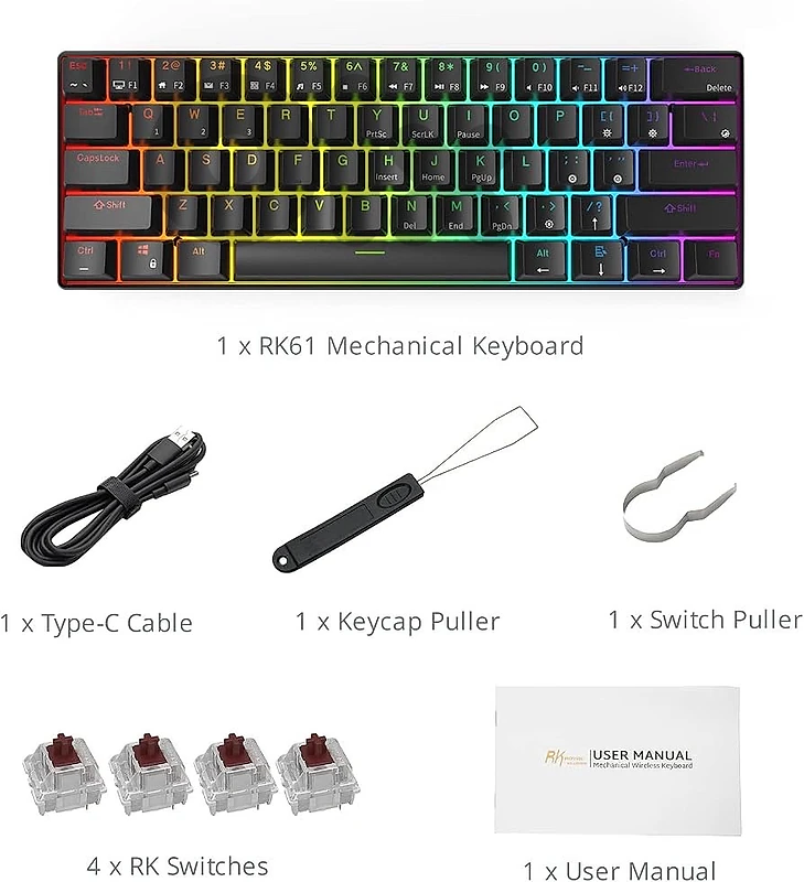 RK ROYAL KLUDGE RK61 Wireless 60% Mechanical keyboard (Blue switches)