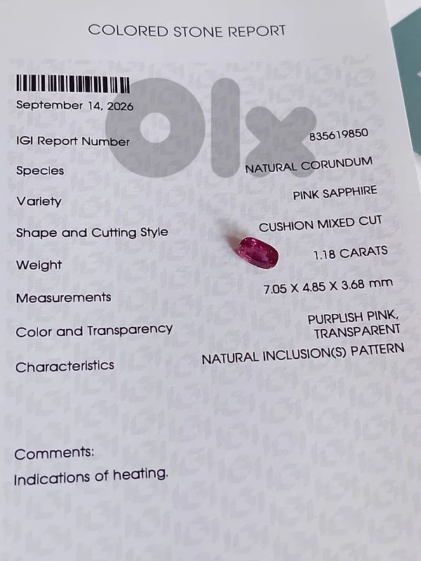natural certified pink sapphire 1.18 ct