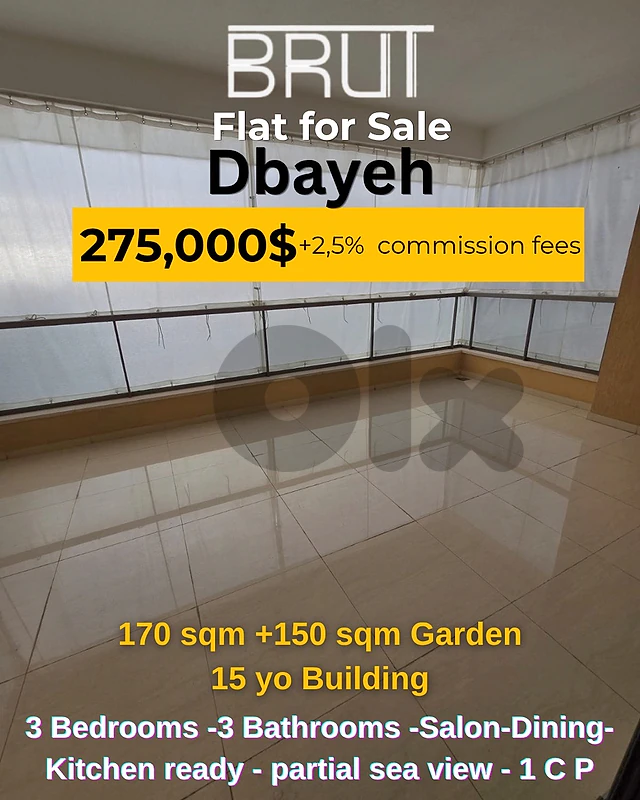 170 sam +150 sqm Garden Apartment for sale in Dbayeh -1 mn to highway