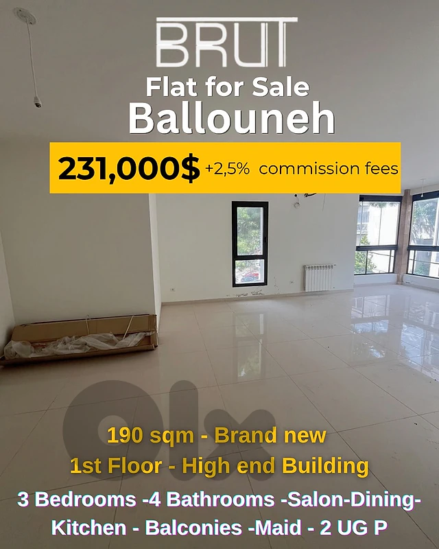 190 sqm Apartment for sale in Ballouneh -Brand new -Prime Location