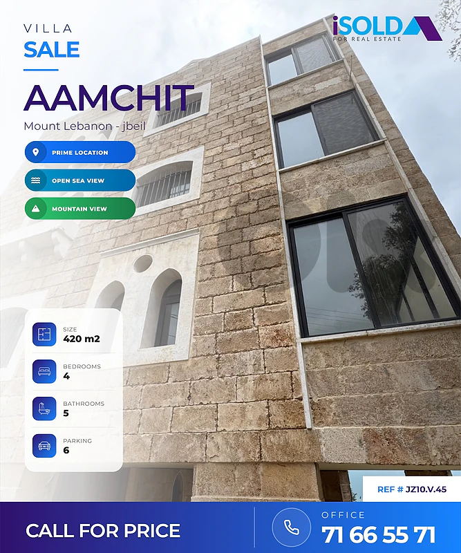 Villa + Mountain & Sea View for Sale in Aamchit - فيلا للبيع في عمشيت