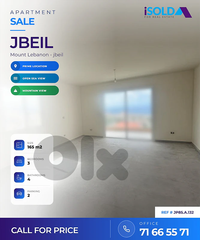 Apartment + Mountain & Sea View for Sale in Jbeil - شقة للبيع في جبيل