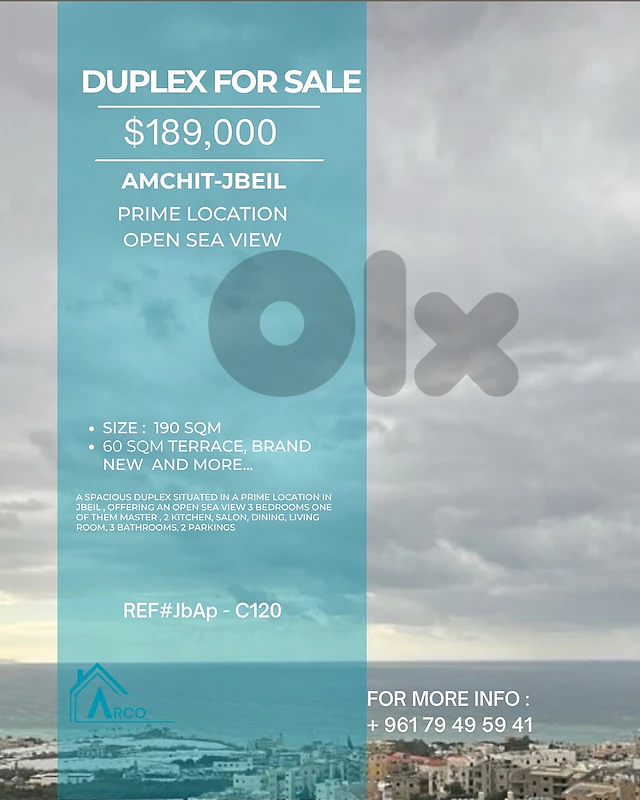 Duplex for Sale In Amchit Open Sea View - شقة للبيع في عمشيت