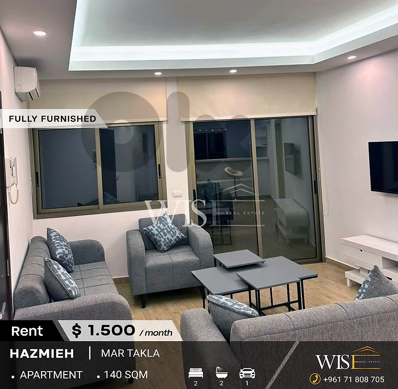 🏡✨ FULLY FURNISHED 140 SQM APARTMENT FOR RENT IN HAZMIEH – MAR TAKLA!